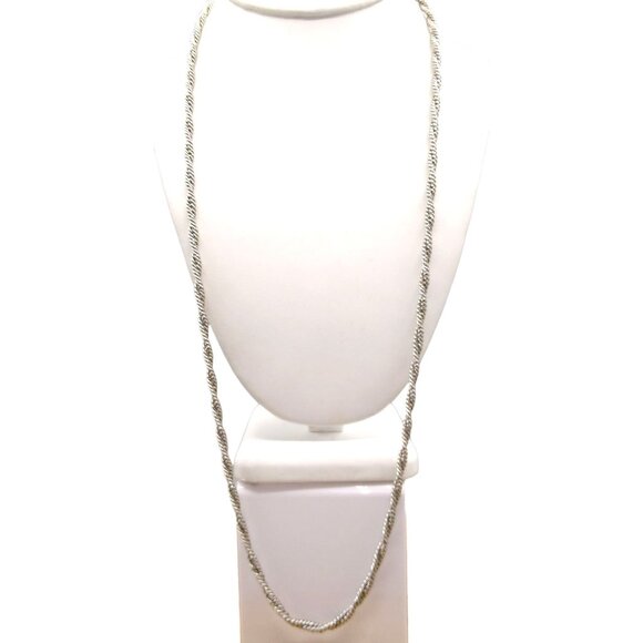 Vintage Crown Trifari Twisted Rope Chain Necklace, Double Twist Silver Tone Chai - Picture 1 of 5